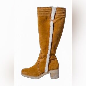 Cole Haan Suede Shearling Tall Heeled Boots